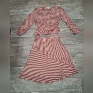 Red and Cream Striped Two-Piece Set